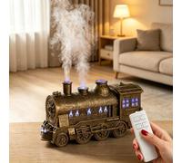 300ML Vintage Steam Train Aromatherapy Essential Oil Diffuser, Christmas Train Diffuser with 2 Color LED,Dual Mist Modes Desktop Aroma Humidifier,2/8 Hour Timer Auto Shut-Off