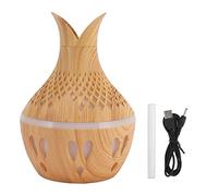300ml Wood Grain Humidifier USB Powered Diffuser Humidifier with Ambient Night Light 2 Petal Hollow Shape