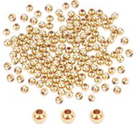300pcs 14k Gold Plated Brass Beads 4mm Smooth Round Beads Golden Plated Spacer Beads Long Lasting For Bracelet Necklace Earring Creation
