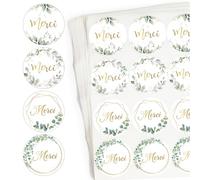 300pcs 38MM Étiquettes Merci Autocollants Rond Sticker gommette de Remerciement Auto-adhésif Forme Eucalyptus Décoration Scrapbooking DIY Cadeau pour Carte Faveur de Mariage Fête Emballage Enveloppe