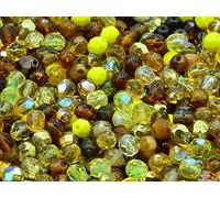 300pcs Fire Polished Faceted Beads Round 6 mm, Mixed Colors Yellow (Mixed Colors Yellow), Bohemian Crystal Glass, Czech Republic 15119001 Wholesale Bulk Pack