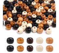300pcs Grand Trou Perles en Bois pour Artisanat, 10mm Naturelles Rondes Bois Sphères 5 Couleurs Large Ouverture Ensemble Perles Espacement pour Bracelet Collier Tresse Cheveux Bijoux