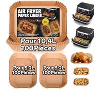 300PCS Papier Cuisson Air Fryer pour Ninja Foodi Flexdrawer 10,4L Friteuse à air Dual Zone, Accessoires pour Ninja AF500EU AF500EUCP Airfryer, Papier Sulfurisé Airfryer pour Cosori 10L/ Cecotec 9L