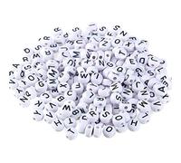 300PCS Perles Lettres Acrylique Alphabet Ronde, Beads Breloque Accessoire de A à Z, pour la fabrication de bracelets, bijoux, la décoration de bricolage(4*7 mm, Blanc)