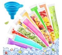 300Pcs Sacs de Formes de Popsicle (5.5 x 28 cm),Sacs de Pops sans BPA avec un Entonnoir,Sachet glace à l'eau pour Yaourt Bonbons Crème Glacée Party Favors