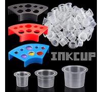 300pcs Tattoo Encre Caps avec 3 Couleurs Support de Gobelet d'encre de Tatouage - Emalla 100 Petits 100 Moyens 100 Grands Encre de Tatouage Gobelets + 3 porte-gobelets pour Tattoo Ink