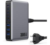 300W Chargeur USB C avec 8 Ports GaN Ⅳ Tech, 100W Chargeur Rapide PD QC PPS Prise USB C Multiple Station de Charge, Gris