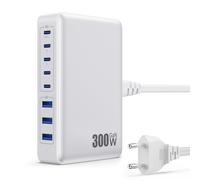 300W Chargeur USB C avec 8 Ports GaN Ⅳ Tech, 100W Chargeur Rapide PD QC PPS Prise USB C Multiple Station de Charge Compatible avec MacBook Pro/Air Laptop, iPhone, iPad Pro, Galaxy, SteamDeck-Blanc
