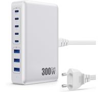 300W Chargeur USB C avec 8 Ports GaN ¿ Tech, 100W Chargeur Rapide PD QC PPS Prise USB C Multiple Station de Charge Compatible avec MacBook Pro/Air Laptop, iPhone, iPad Pro, Galaxy, SteamDeck-Blanc