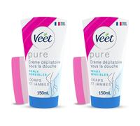 Veet Pure - Crème Dépilatoire Sous la Douche Corps et Jambes - Peaux Sensibles - Sans Odeur d'Amoniaque - 150 ml