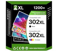 302XL Cartouches d'encre Remplacement Cartouche pour HP 302，Compatibles Encre pour HP 302 XL Noir et Couleur pour Envy 4520 4525 4527 OfficeJet 3831 3833 3830 DeskJet 3630 3639 3632 2130 (2 Pack)