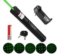 303 pointeur laser présentateur vert puissant + 18650 Batterie + Chargeur + clés, point Graver 532nm