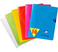 303741c Lot De 10 Cahiers Agrafés Mimesys - 17x22 Cm - 96 Pages Grands Carreaux - Papier Blanc 90 G - Couverture Polypro Transparent - Couleurs Aléatoires