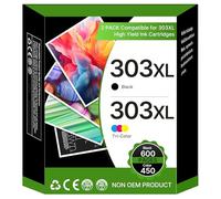Lot de 2 cartouches d'encre 303XL 303 XL de remplacement pour HP 303 303XL Noir et couleur Compatible avec imprimante HP Envy Photo 6200 6230 7100 7134 7234 6234 6220 7830 7130