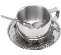 304 Stainless Steel Cup Set Heat Insulation Anti Scalding Double Walled Coffee Mug with Spoon Saucer for Tea Milk (Tasse à café en acier inoxydable 304 avec isolation thermique et anti-brûlure)