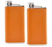 304 Stainless Steel Flask, 9oz Wine Drinking Pot, Portable Baijiu Bottle Leather-Wrapped Wine Jug Barware, Pocket Hip Liquor Whisky Drinkware(Orange)