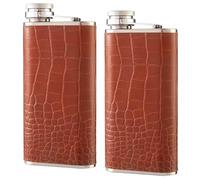 304 Stainless Steel Flask, 9oz Wine Drinking Pot, Portable Baijiu Bottle Leather-Wrapped Wine Jug Barware, Pocket Hip Liquor Whisky Drinkware(Dark Brown)