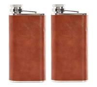 304 Stainless Steel Flask, 9oz Wine Drinking Pot, Portable Baijiu Bottle Leather-Wrapped Wine Jug Barware, Pocket Hip Liquor Whisky Drinkware(Light Brown)