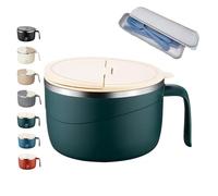 304 Stainless Steel Insulated Ramen Bowl, Stainless Steel Multi-Purpose Anti-Scald Large-Capacity Instant Noodle Bowl, Portable Large-Capacity Ramen Bowl for Office, Outdoor, Dormitory,Home (Green)