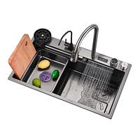 304 Stainless Steel Kitchen Sink - Waterfall Design intégré avec robinet amovible pour cuisine moderne facile à nettoyer et fonctionnelle