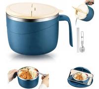 304 Stainless Steel Multi-Purpose Anti-Scald Large-Capacity Instant Noodle Bowl, 1200ml Double-Layer Thermal Insulation Instant Noodle Bowls, Portable Ramen Cooker Bowls with Phone Holder (Blue)