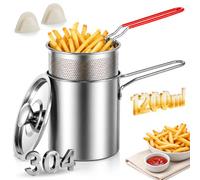 304 Stainless Steel Multifunctional Fryer with Basket for Chips (1 set,1.2L)