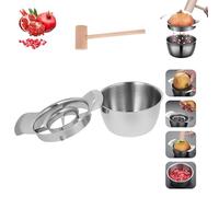 304 Stainless Steel Pomegranate Peeling Tool, Pomegranate Deseeder Tool, With Bowl and Wooden Hammer, Efficient Peelings, Maximizes Pulp Minimizes Waste, for Home Kitchen (1 Set)