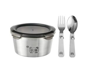 304 Stainless Steel Round Lunch Box - Cute Panda Leak-Proof Container | Enjoy Meals on the Go with 304 Stainless Steel Round Lunch Box Featuring a Cute Pattern, Leak-Proof Lid, Fork, and Spoon.