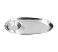 304 Stainless Steel Snack Plate Oval Divided Dish Sauce Plate Condiment Tray for Home Kitchen Outdoor Camping BBQ Picnic Silver (Small: Approx. 17.6x16.2x6.5cm / 6.93x6.38x2.56in)