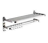 304 Stainless Steel Towel Rack, Wall Mounted Towel Holder Bar with Removable Hook, Waterproof Foldable Bathroom Towel Rails 68cm