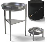 304 / V2A Acier inoxydable Bac à feu 60 cm avec 3 hauteurs Foyer de jardin Fond de dentelle Gril Feu de terrasse