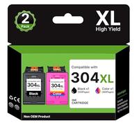 304 XL 304XL Lot de 2 Cartouches d'encre compatibles avec HP 304 304XL pour HP Envy 5030 5010 5032 5020 DeskJet 3750 2630 3760 3762 3720 2620 (304 XL Noir Couleur)
