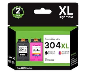 304 XL 304XL Lot de 2 Cartouches d'encre compatibles avec HP 304 304XL pour HP Envy 5030 5010 5032 5020 DeskJet 3750 2630 3760 3762 3720 2620 (304 XL Noir Couleur)