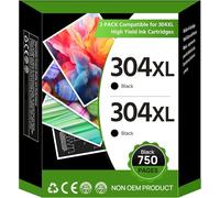 304Xl Remplacement Cartouche Pour Hp 304 Xl Noir Pour Cartouche Encre 304 Compatible Pour Hp Envy 5030 Pour Deskjet 3760 3720 2620 2625 2630 2635 2655 3700 Envy 5010 5020 5032 (2 Noir)