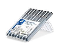 Staedtler Feutres Pigment Liner 308 SB8 – Étui de 8 feutres, pointes assorties, noir