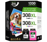 308 XL Cartouche d'encre Remplacement pour HP 308 XL Noir et Couleur Cartouche pour HP 308 308XL pour HP Envy 6120 6120e 6110e 6122e 6132e 6532e 6152e 6520e 6530e 6120e 6558e 6110e 6130e (2er-Pack)