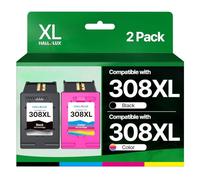 308e Lot de cartouches d'encre noir et couleur compatibles avec HP 308e 308 pour imprimantes HP Envy 6120 6520 6110e 6120e 6122e 6130e DeskJet 2910 2920 4310 4320 4322 (1 noir, 1 tricolore)