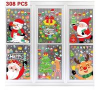 308Pcs Stickers Noël Autocollant Fenêtre - Film de Vitre Statique Éléments de Noël Réutilisable Décoration pour Noël Nouvel An