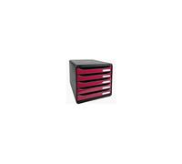Exacompta - Réf. 3097284D - BIG BOX PLUS - Caisson 5 tiroirs pour document A4+ - Dimensions extérieures : Profondeur 34,7 x largeur 27,8 x Hauteur 27,1cm- Noir/Framboise glossy