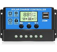 30A PWM Regulateur de Charge Solaire 12V avec LCD Minuterie paramètre auto | Controleur de Charge Solaire FULL Protect pour Camping/Car, 2x USB, Compatible avec les batteries au plomb (ouvertes/AGM/gel)