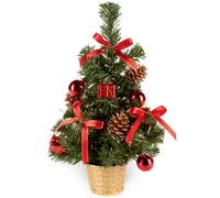 30cm Artificiel Noël Arbre Argent Guirlande Taches, Rouge Décorations & Pin Cône