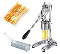 30Cm Manual French Fries Maker, 12 Holes French Fry Cutter Machine, Fried Potato Strips Squeezers, Stainless Steel Vegetable Chopper With Fried Basket, Potato Slicer Fry Cutter Long Fries Extruder,