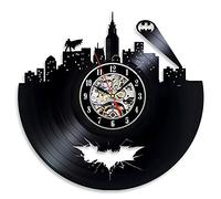 30cm Mur de Gomme Noire Série Batman Image Nostalgique Rétro Lampe LED Mur Art Décoration Rétro Home Art Vinyle Horloges Murales Horlogerie Cadeau du Jour des Enfants 7 Changement de Couleur Art Mur