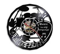 30cm Musique Guitare Tambours Vintage CD Disque Vinyle Design Moderne Thème Musical Décor Noir Art Montre Murale Horloge La Musique Est Ma Langue avec 7 Couleurs Changer Ami Cadeaux Lampe Lumières