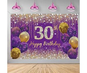 30e anniversaire décoration pour femme, violet pailleté taches tissu panneau affiche anniversaire décoration de fête d'anniversaire 30e anniversaire bannière femme, 30e anniversaire décoration de fête