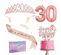 30e Anniversaire Femmes Déco, Déco Anniversaire Rosé Or 30 Ans, Couronne d'Anniversaire et Écharpe, Déco Gâteau Anniversaire et Bougies, Ballon Folie 30, Cadeau 30 pour Femmes pour Fournitures de Fête