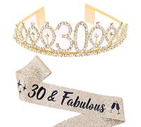 30e Anniversaire Tiara et Sash Strass Couronne pour 30 & Fabulous Sash et diadème 30 ans Tiara pour la Fête du Bon Anniversaire Décorations