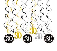 30e Décorations de Tourbillons Suspendus, Spirales de Décoration du 30e Anniversaire, 30 Ans Hanging Swirls Deco Fête de Plafond, Or Argent et Noir Homme Femmes Partie Fournitures, 18 Pcs (30)