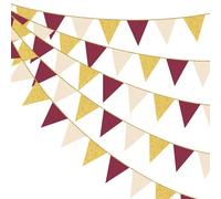 30Ft Bordeaux Beige Doré à Paillettes Papier Fanion Bannière Guirlande Déco | Grenat Rouge Or Beige Drapeau Banderole Guirlande Décorations de fête pour Anniversaire Baptême EVJF Thé Mariage Diplômé