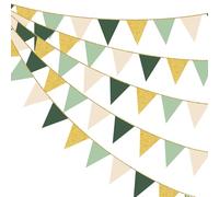 30Ft Vert Sauge Beige Doré à Paillettes Papier Fanion Bannière Guirlande Déco Vert Olive Crème Beige Or Drapeau Banderole Décoration de fête pour Anniversaire Baptême Mariage Forêt Jungle Safari Thème